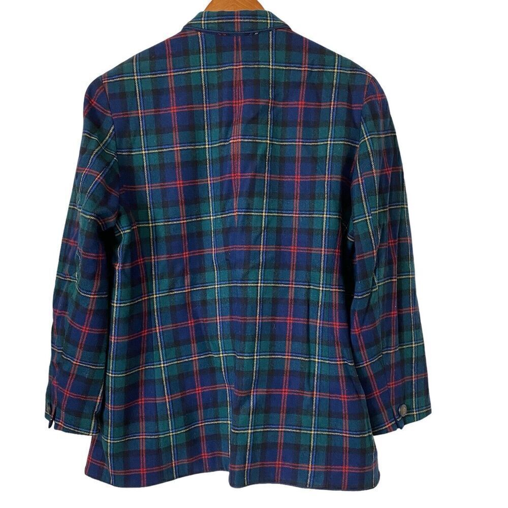 Vintage Pendleton Blazer Jacket Womens 14 Petite Green Tartan Wool Check Preppy - Picture 3 of 9